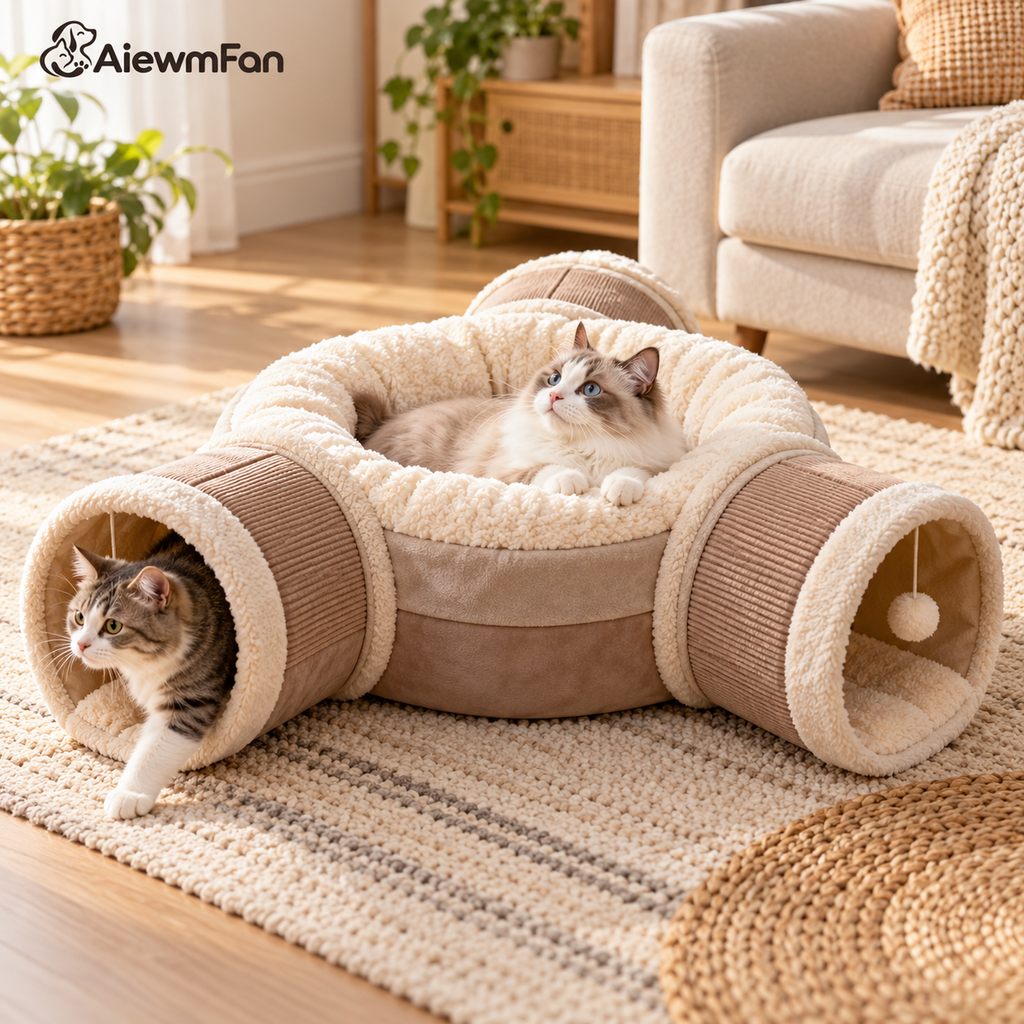AiewmFan™ Plush Cat Tunnel Lounge Bed
