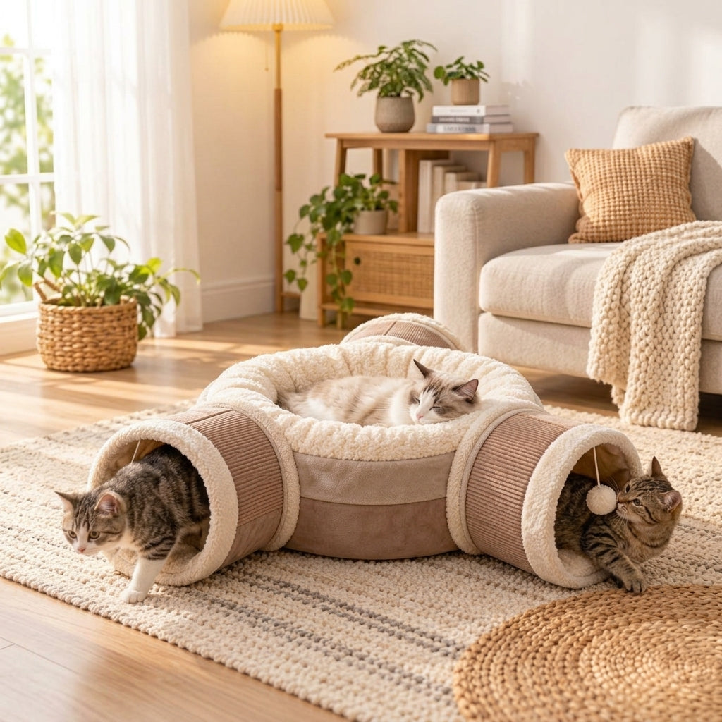 AiewmFan™ Plush Cat Tunnel Lounge Bed